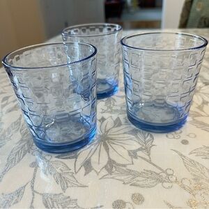 Pasabahce Optic Block Blue glass tumblers set of 3, mid-century modern pattern